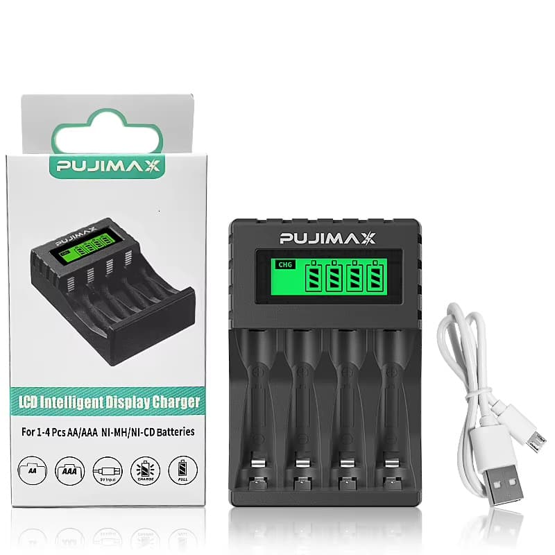 PUJIMAX four-slot LCD battery charger